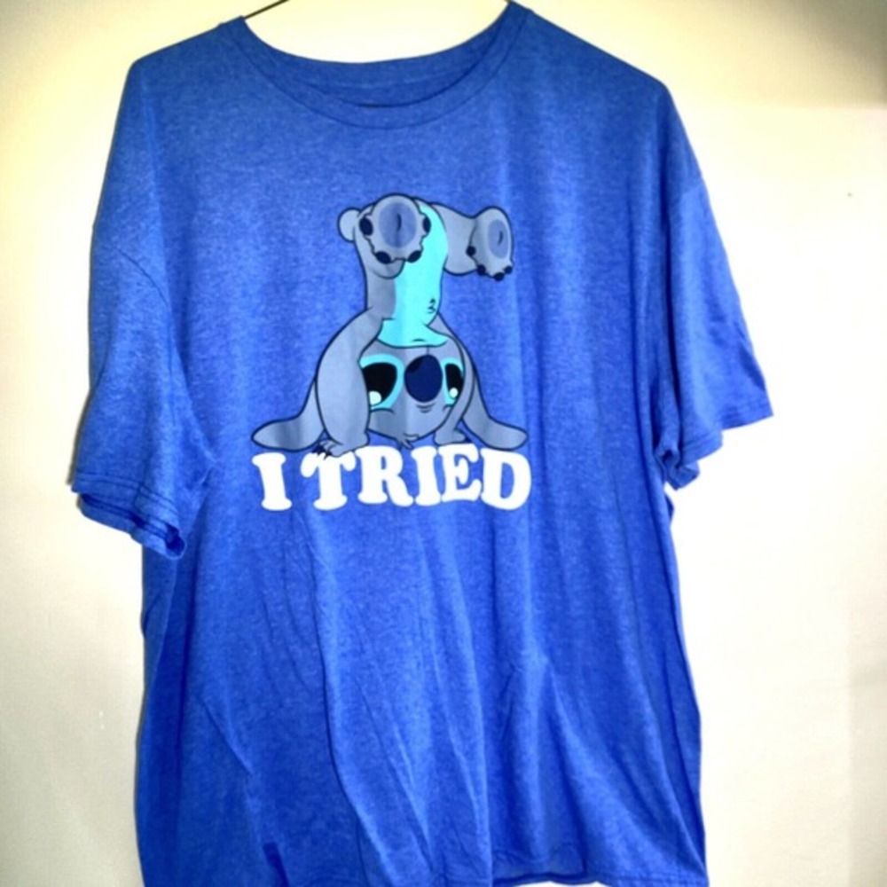 Mens Stitch Unlimited Tshirt 2XL Blue Cotton Disney I Tired Lilo 🦤